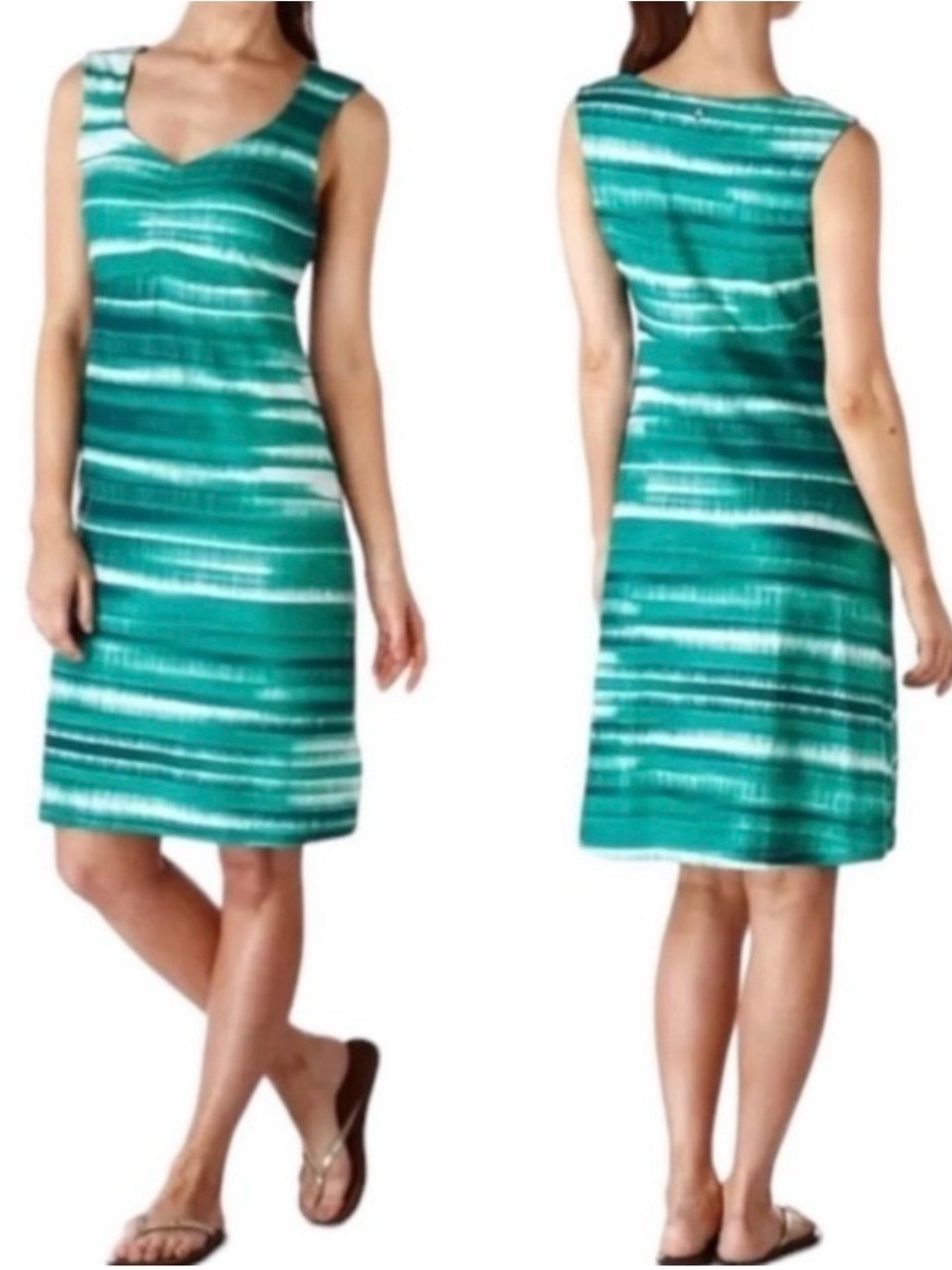 prAna Blue Green Striped Sleeveless Stretch Travel Dress Size Large